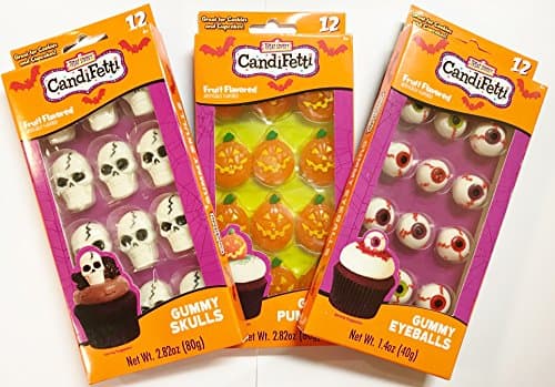 Candi Fetti Halloween Gummy Eyeballs, Skulls, and Pumpkins (36 Total Gummies)