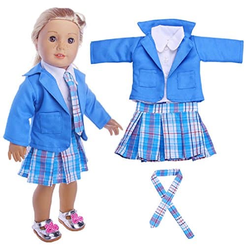 TianBo Blue Girl Dolls Clothes 4 Pcs School Uniforms Outfits Overalls Sets - for 18inch Our Generation for American Girl Doll (Blue) NA05
