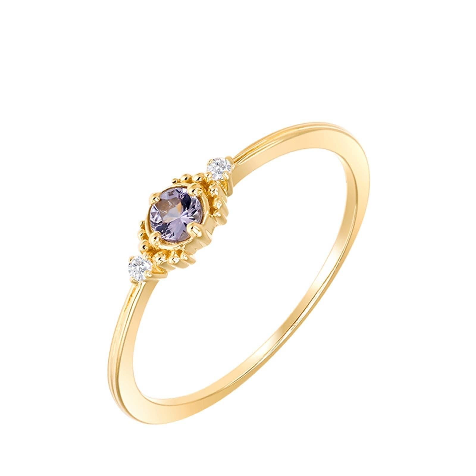 9K Yellow Gold Wedding Rings for Women, with Round Tanzanite and Cubic Zirconia Engagement Rings Wedding Band Women