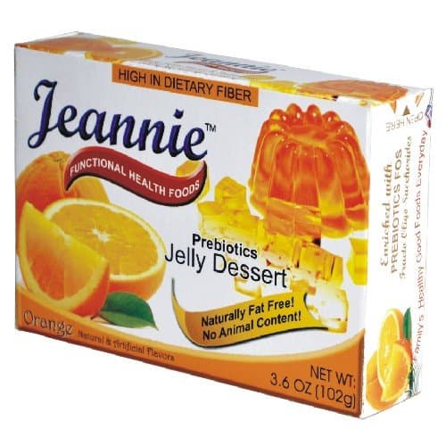 Jeannie Prebiotics 100% No Animal Content Gelatin-free Dessert [High Fiber & Vitamin C], Orange, 3.6oz Boxes (Pack of 12)