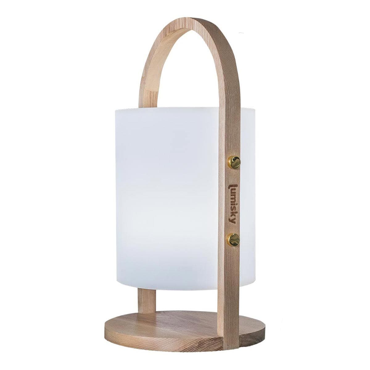 Lumisky White Garden Lantern Light with Wooden Handle on 39 cm Woody LED Battery Polyethylene Rotomoulated, 18 x 18 x H37