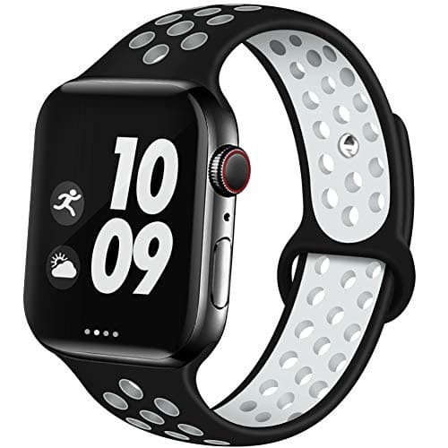 EXCHAR Sport Band Compatible with Apple Watch Band 44mm Series 5/4 Breathable Soft Silicone Replacement Wristband Women and Men for iWatch 42mm Series 3/2/1 Nike+ All Various Styles M/L Black-White