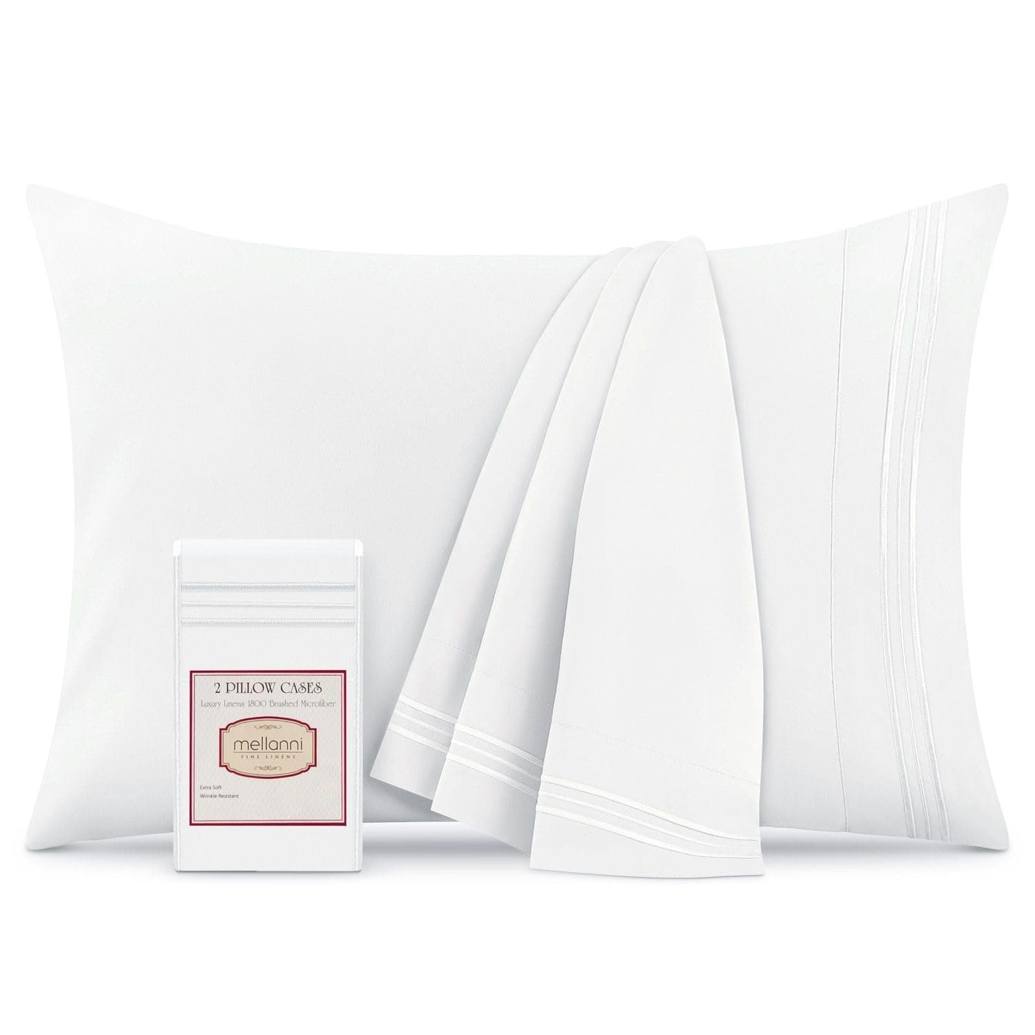 Pillow Cases - Luxury, Extra Soft, Cooling Pillow Covers - 2 PC Iconic Collection Pillowcases - Envelope Closure (King 20"x40", White)