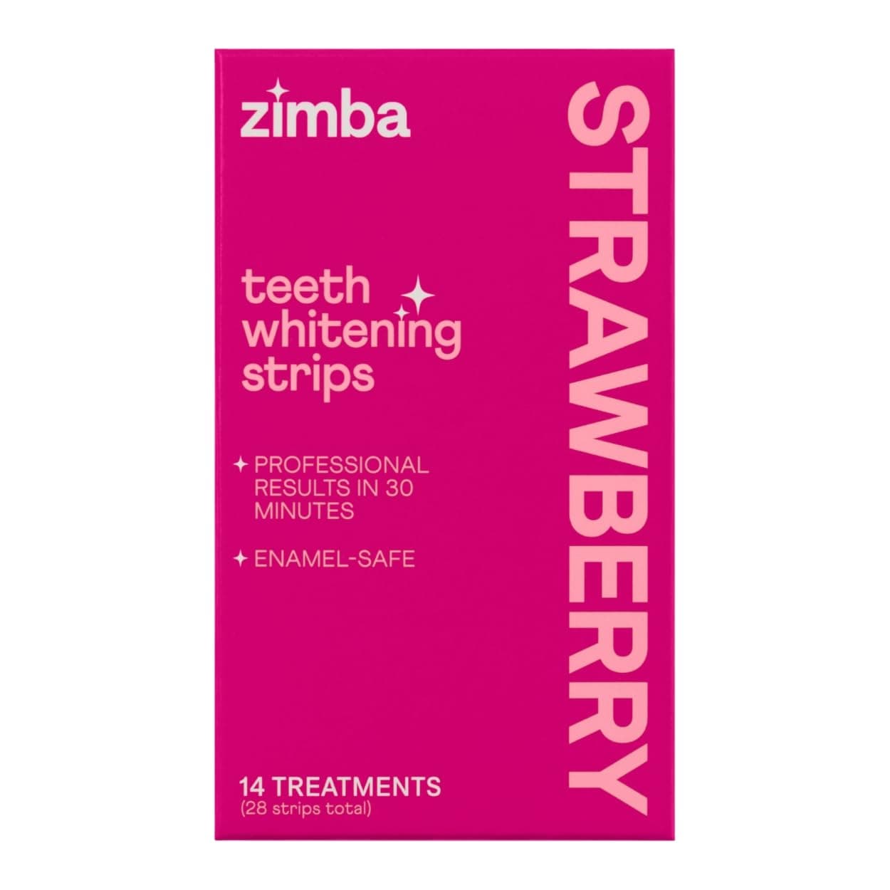 Zimba Strawberry Flavored Teeth Whitening Strips | Vegan, Enamel Safe Hydrogen Peroxide Teeth Whitener for Coffee, Wine, Tobacco, and Other Stains | 14 Day Treatment | Strawberry