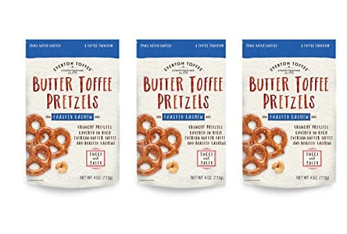 Everton Toffee Butter Toffee Roasted Cashew Pretzels 4 Ounce Bag (Pack of 3) (Roasted Cashew, 4 Ounce Bag)