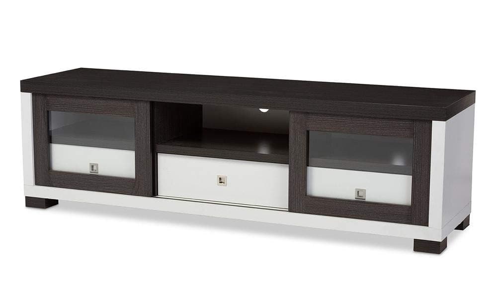 A to Z FurnitureOxley White and Dark Brown Entertainment TV Cabinet with Sliding Door- 150cm (W) x 50cm (D) x 55cm (H)