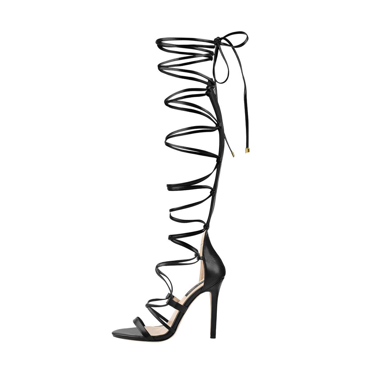 Womens Gladiator Knee High Sandals Open Toe Lace Up Criss Cross Strappy Stiletto Heels