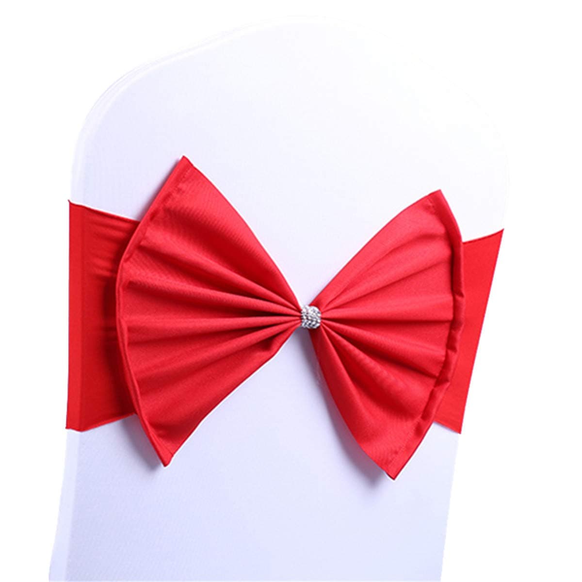LORIE Gold Wedding Chair Sashes Bow Spandex Chair Cover Bands Party Chair Ribbons for Baby Shower Banquet Christmas Thanksgiving Decorations (5, Red)