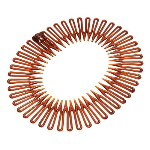 Brown Plastic Stretch Sport Hair Band Full Circle Flexible Comb Teeth Headband Clip by SYG