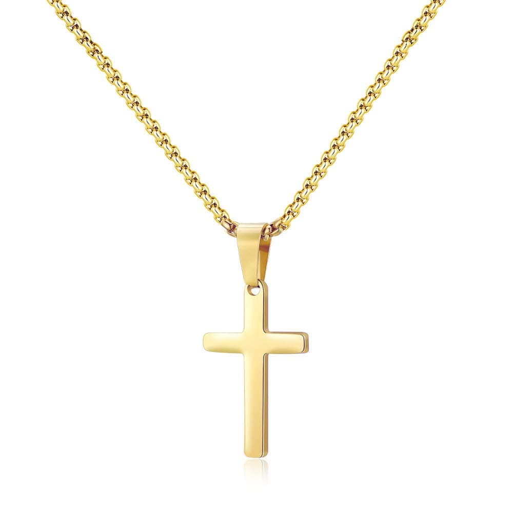 M MOOHAM Cross Necklace for Men - Stainless Steel Silver Gold Black Plain Cross Pendant Necklace Simple Jewelry Gifts, 16-24 Inches Chain
