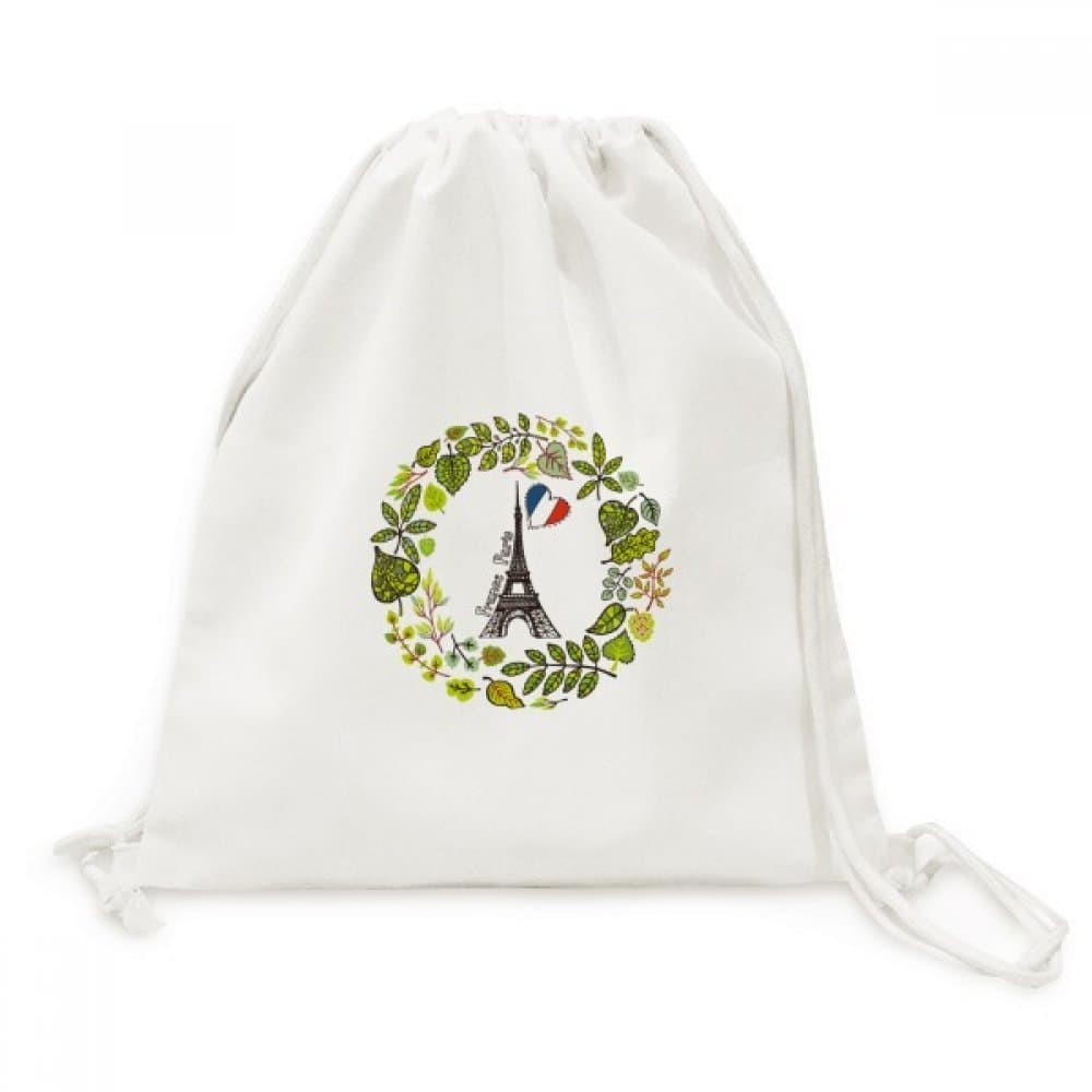 guchchithe Eiffel Tower Paris France Illustration Backpack Canvas Drawstring Reusable Mesh Shopping Bag