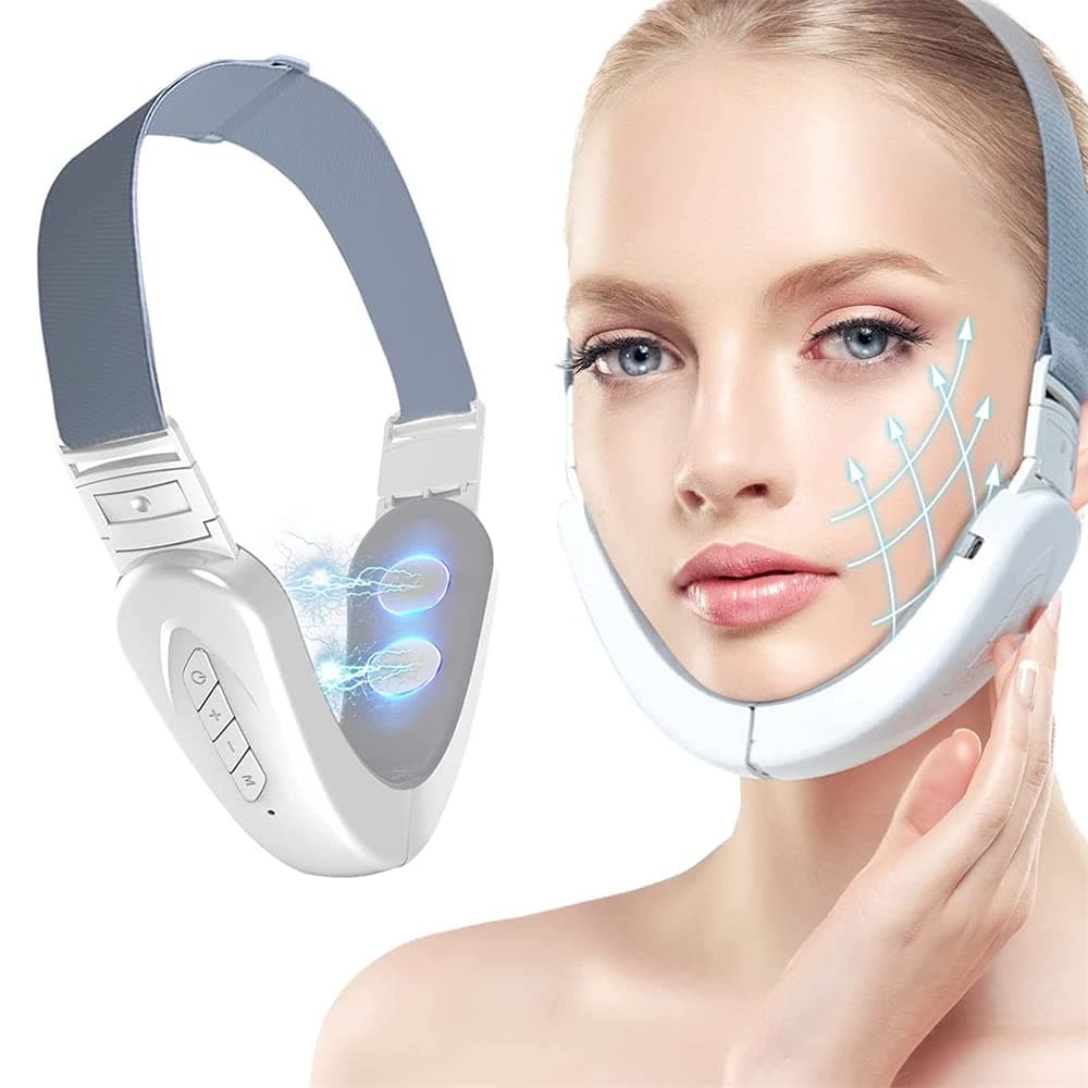 Double Chin Reducer Machine, Electric V-Face Shaping Beauty Belt, Intelligent Lifting Firming Facial Massager with Blue Light, Portable Intelligent V-Face Shaping Massager, Improve Facial Contour Skin