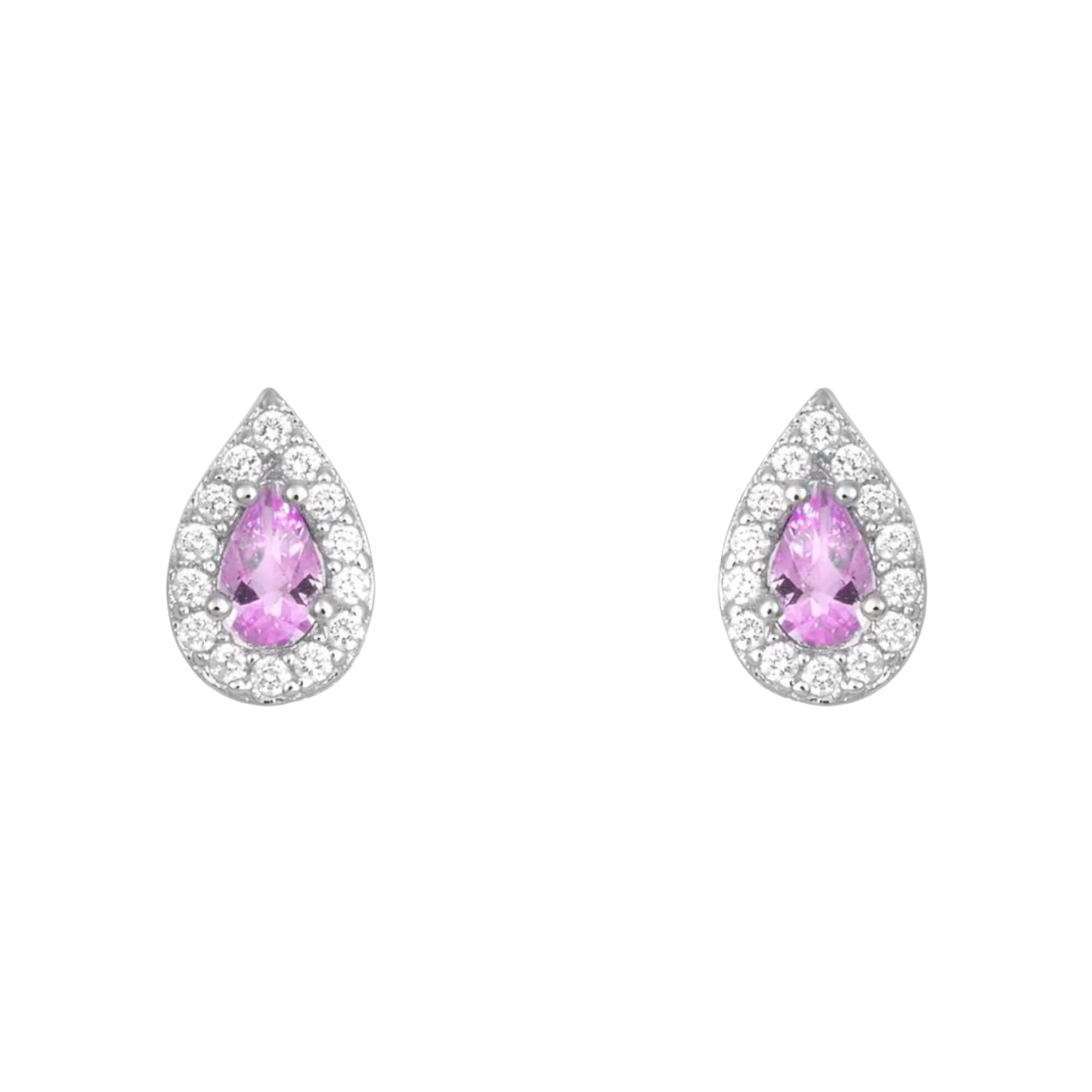 Bijoutrie Avi d'Or Paris Women's Stud Earrings Rhodium-Plated Silver 925 Pear-Shaped Oxide Pendant Pink Central Stone Weight 1 g