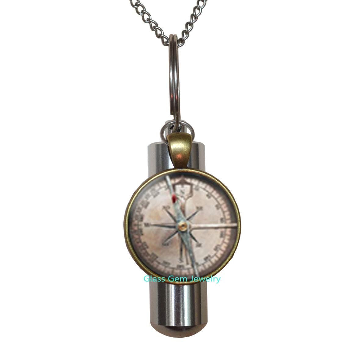 glasso0gemo0jewelry Charming Compass URN,Antique Compass,Antique Nautical compass,compass URN,compass Cremation URN Necklace,NOT REAL COMPASS，Q0214