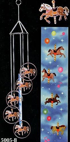 Carousel Horses - 5 Large Ring Colorful Laser Cut Wind Chime - Mobile Effect