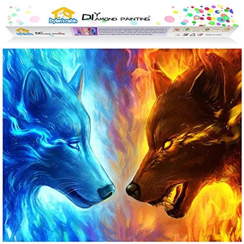 Dylan’s Cabin DIY 5D Diamond Painting - Full Drill Rhinestone Paint with Diamonds Home Wall Decor（Wolf/12x16inch)