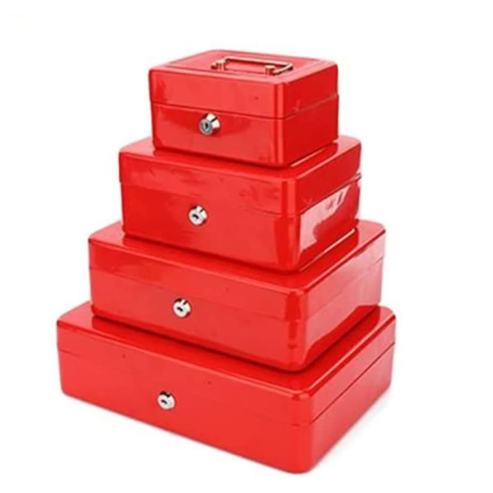 Heavy Duty Metal Cash Tin Lockable Petty Money, Coin and Note Security Box + 2 Keys (6", Red)