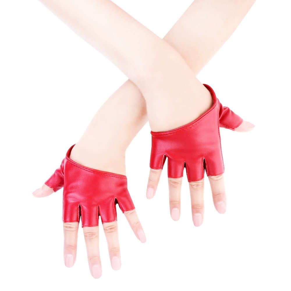 Women Half Palm Half Finger PU Leather Dancing Punk Gloves