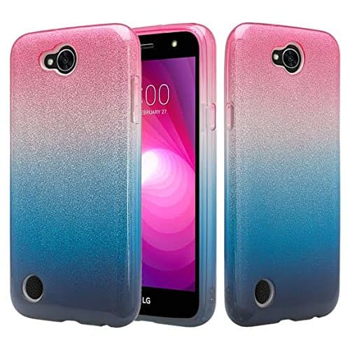 LG X Power2 Case, LG Fiesta LTE Case, LG X Charge Case, Thin Shinny Glitter Interior Polycarbonate Silicone TPU Soft Cover forLG X Power 2 - Hot Pink