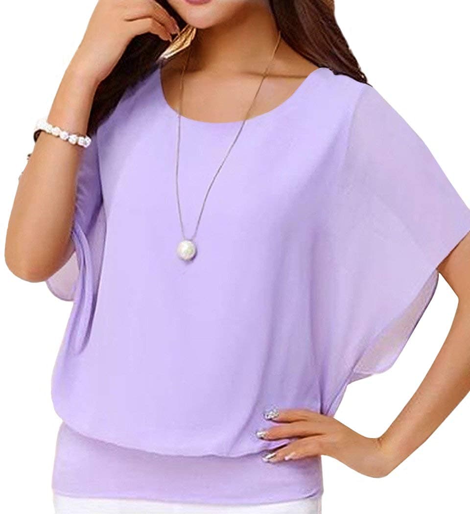 Women's Summer Loose Casual Short Sleeve Chiffon Top T-Shirt Blouse
