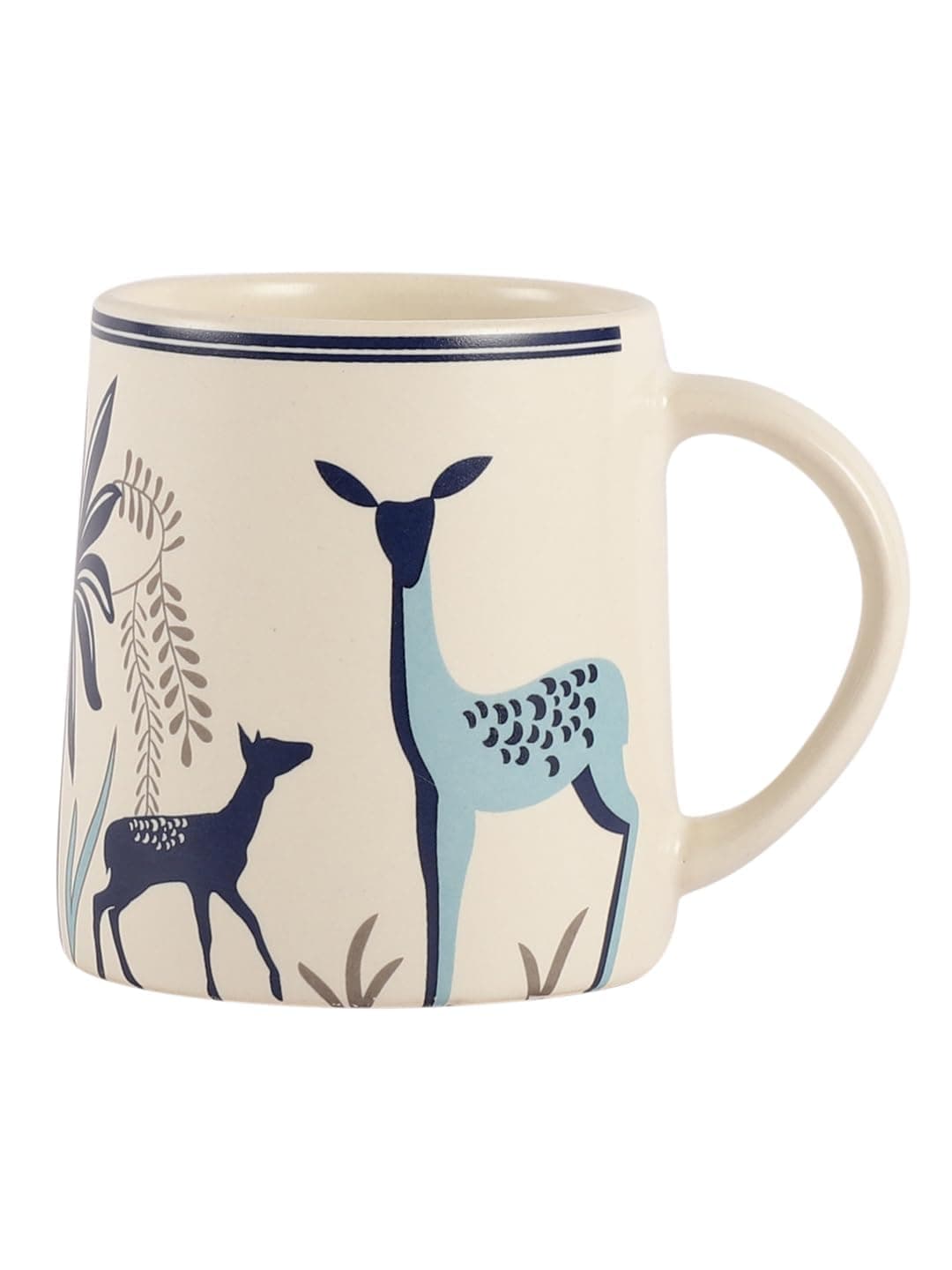 miah decor Ceramic Matte Printed Tea Coffee Mug Set of 4 Drinkware Microwave Safe Stoneware Cups for Home & Restaurant-350 ml-Cream Blue