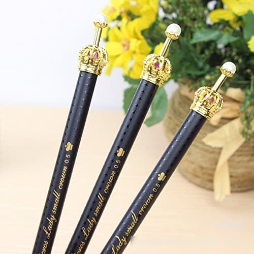 DzdzCrafts Set of 8 Cute Metal Gold Crown Black Retractable Rollerball Gel Ink Refill Pen Set 0.5mm Fine Point Black Ink