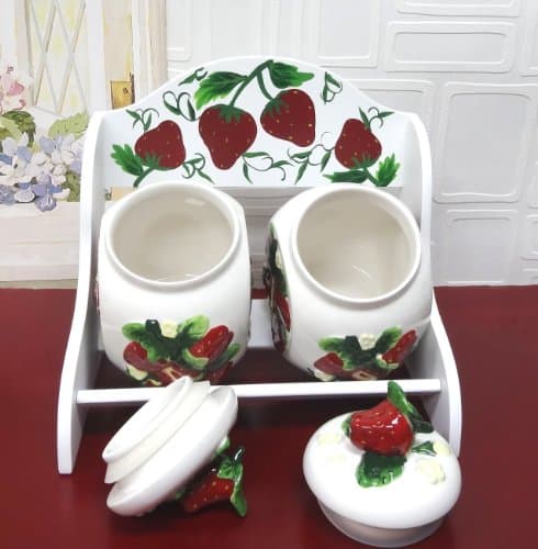 Tuscany 3-D Strawberry, Set of 2 Candy Jars with Wooden Rack, 83585 By ACK