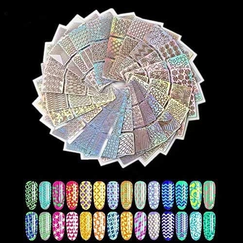 LINSUAN 6 Sheets 3D Design Self-adhesive Tip Nail Art Stickers Decals(Random Color Pattern)