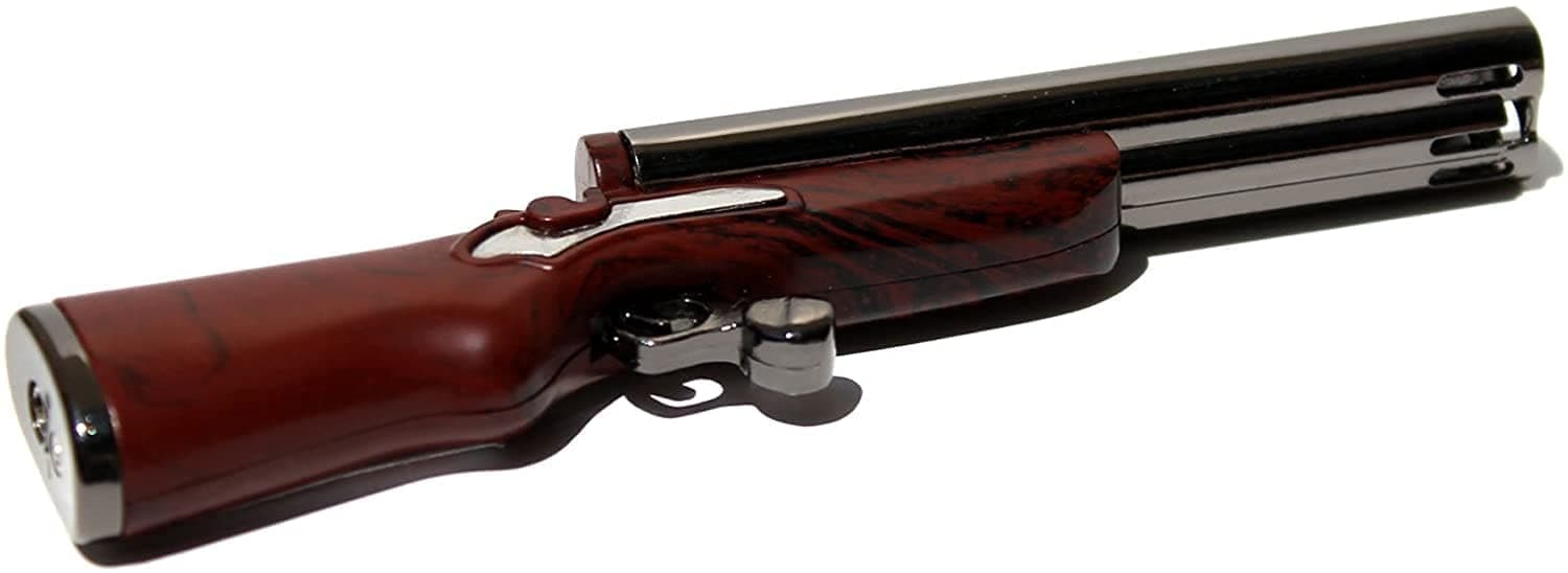 Karya Siddhi Traders Metal Double Barrel Shotgun Novelty (Not Real) Refillable Butane Lighter- Dual Flames Gun Shaped Lighter- 4.75 Inch