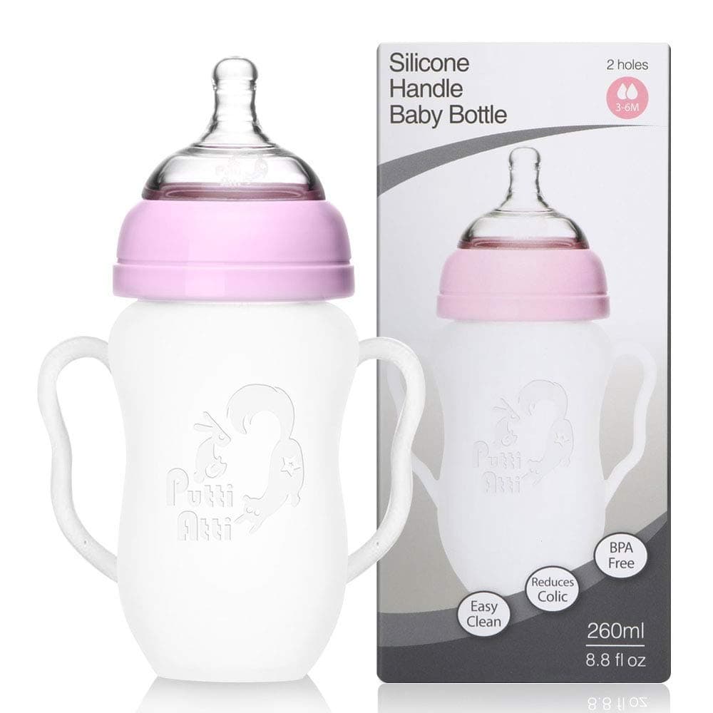 Putti Atti Silicone Baby Bottle with Handle, 8.8 fl oz [Pink]