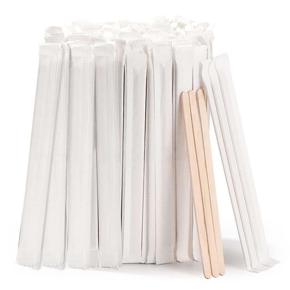 MOMENT 14 cm Disposable Wooden Coffee Stirrers [200 Pack] Individually Wrapped Stir Sticks for Tea, Hot Chocolate and Craft Projects