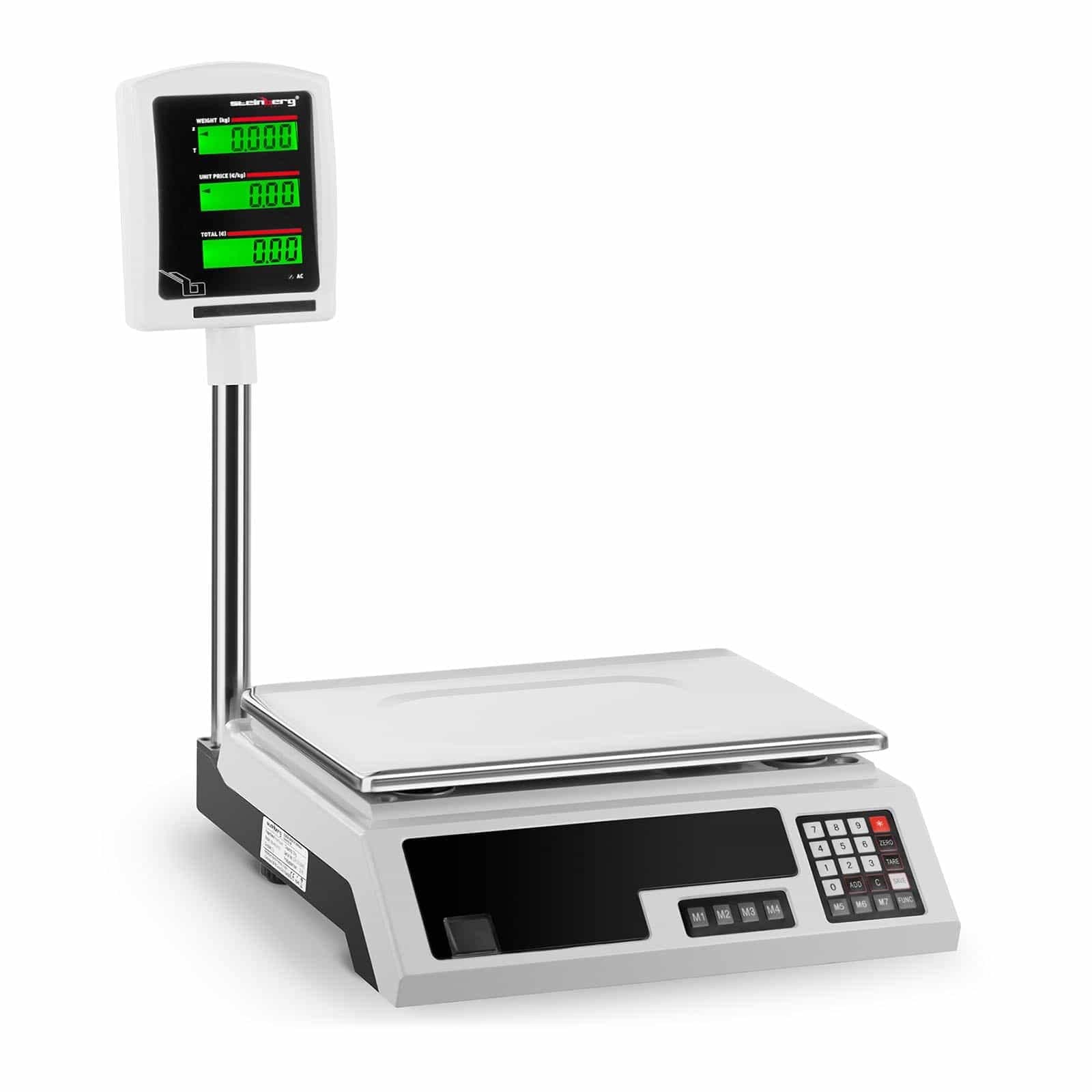 Steinberg Systems Price Calculating Scale Digital SBS-PW-301EA (Weighing range up to 30 kg, Accuracy: 1 g, 2 LCD displays, 6 functions, 7 memory spaces, 34 x 23 cm)