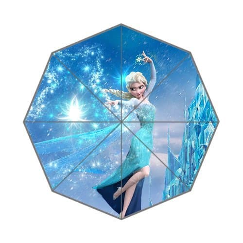 Customized Umbrella Elsa Background in Frozen Cartoon 43.5 inch Auto Foldable Umbrella Sunshade,Dark Blue White