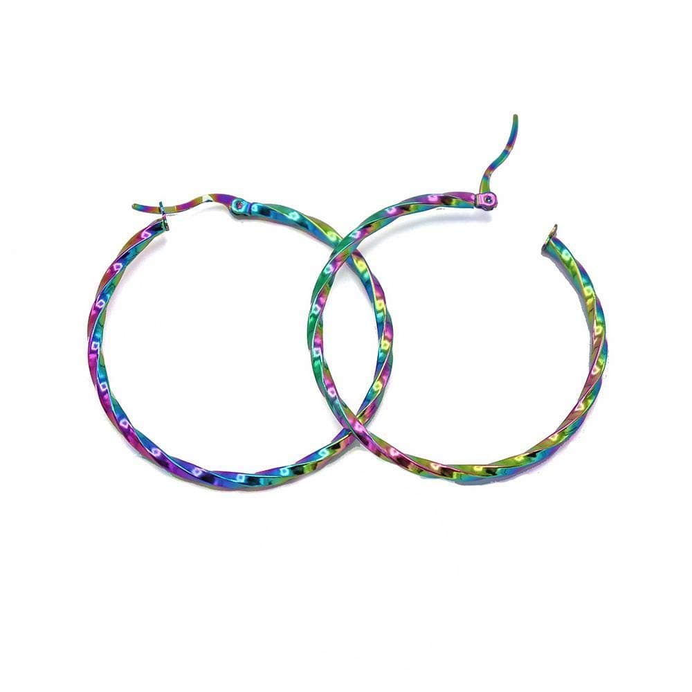 Bohemian FindingsBohemian Findings Rainbow Electroplated Stainless Steel Earrings - Twisted Hoop - 49mm x 45mm - 2 Pieces 1 Pair - FD918
