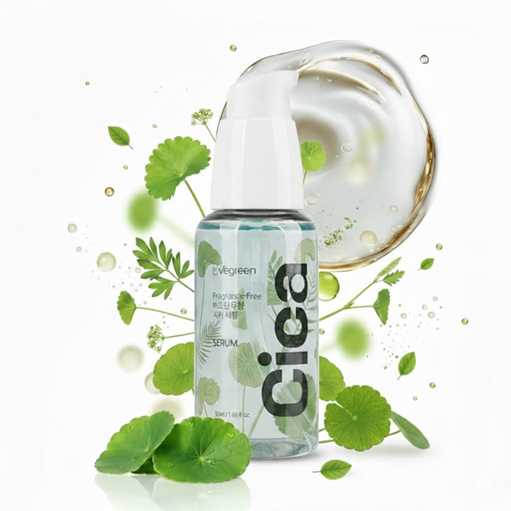 VEGREEN Fragrance-Free Cica Serum | Centella Asiatica Enriched Face Serum for Women & Men | Alcohol-Free Centella Unscented Serum Face Moisturizer | Hydrating Serum for All Skin Types 1.69 fl oz