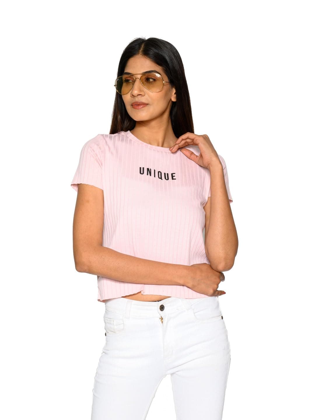 AMADORE Women Printed Round Neck Viscose Rayon Pink T-Shirt