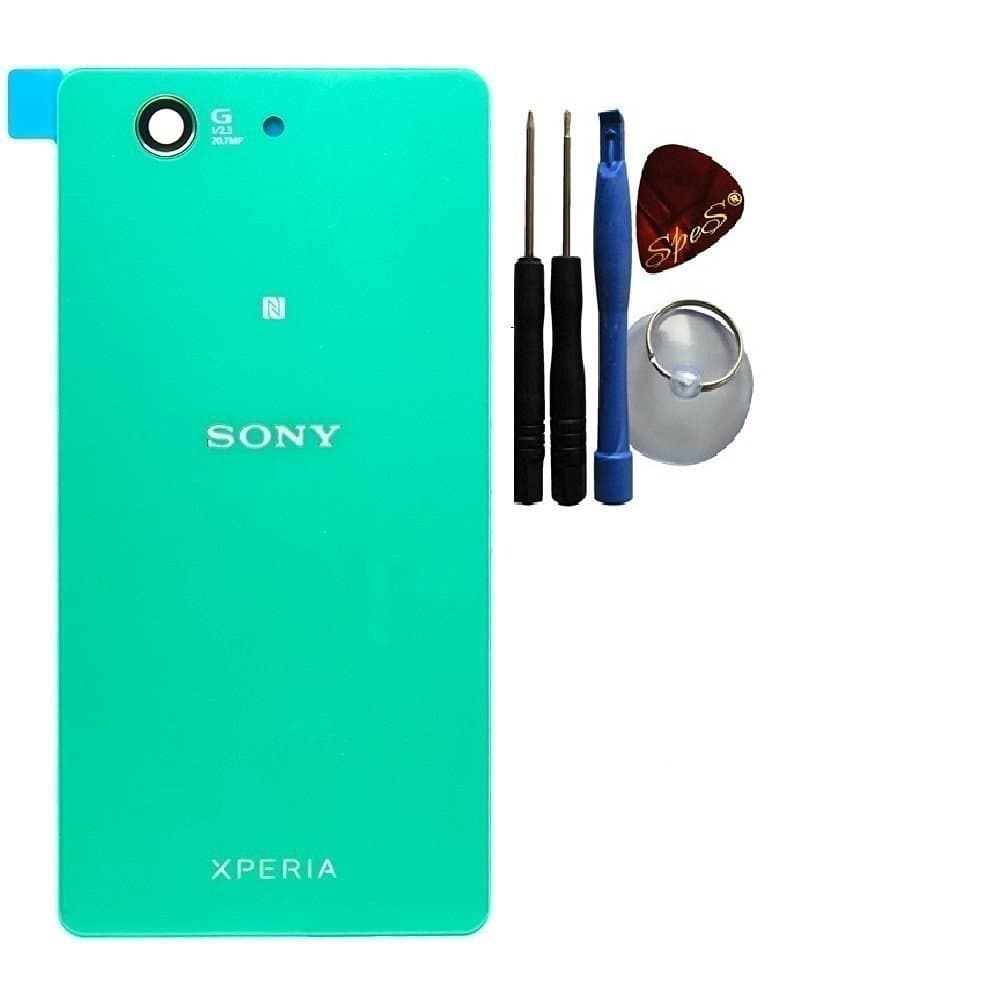 SPES Repair Kit: Original Battery Cover Back Cover Battery Cover for Sony Xperia Z3 Compact D5803 D5833 in Green Vinyl Skins/Seal + Tools Kit & Repair Manual (Replacement Back Cover)