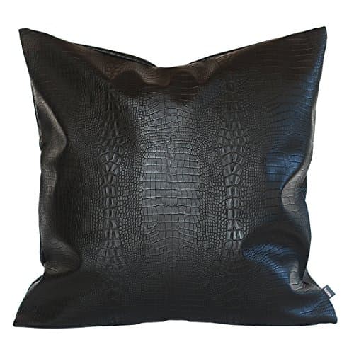 Kdays Black Crocodile Skin Thick & Soft Faux Leather Pillow Cover Decorative for Couch Throw Pillow Case Black Leather Cushion Modern Minimalist Waterproof Pillow Cover 20x20 Inches