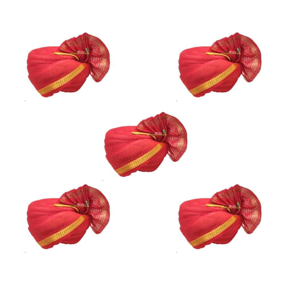 GenericZariiWalaa Traditional Pagri || Turban/Pagdi for Barati/Swagat/Welcome || Pagdi for Men & Women - Unisex (Free Size) || Pack of 5 Red Color Pagdi || ZARIIWALAA