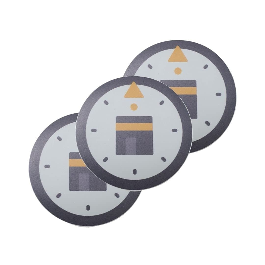 Qibla Direction for Muslims - 3pcs Bundle of Vinyl Sticker Signage to indicate Qibla Direction, Vinyl Decal Sticker (ROUND, 04)