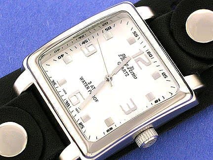 New Philip Persio Leather Biker Cuff Mens Square Watch