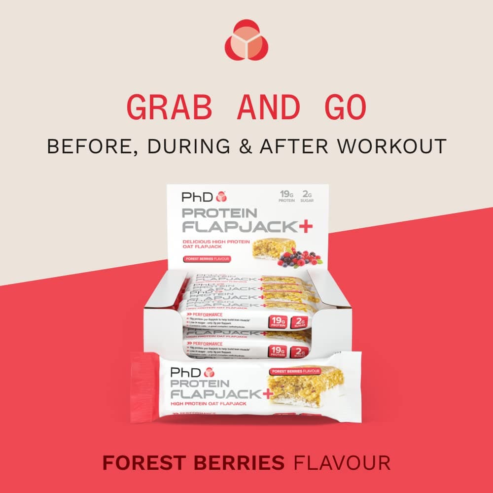 PhD Nutrition | Protein Flapjack+ | High Protein, Low Sugar | Rolled Oats Protein Snack | Complex Carbohydrates and Vitamin E | 19g Protein, 270 Calories | Forest Berries, 12 Bars