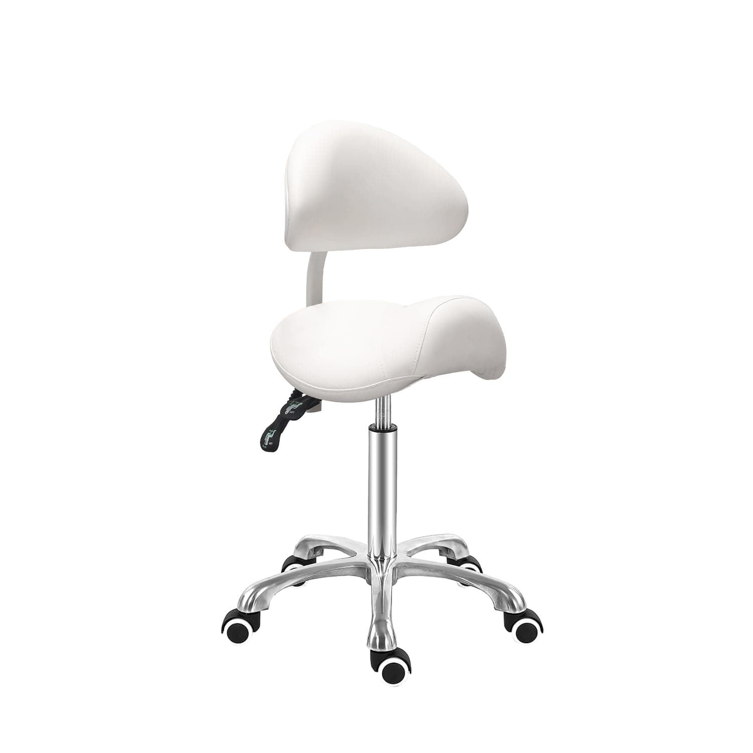 Antlu Saddle Stool Chair with Back Ergonomic Rolling Esthetician Seat for Salon Tattoo Shop Spa Dentist Clinic (Adjustable Backrest, White)