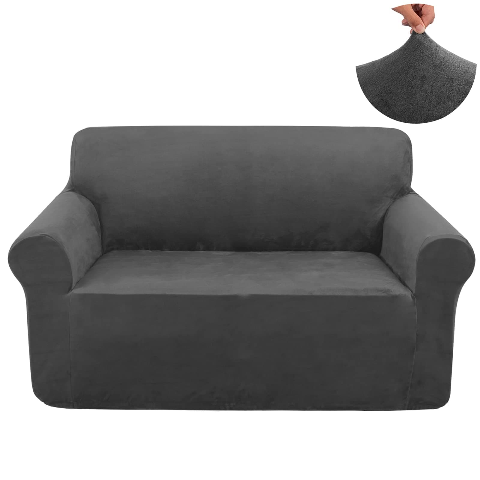 U-NICE HOME Velvet Loveseat Sofa Covers Stretch Couch Cover Furniture Protector Sofa Slipcover for Dogs (Medium, Dark Grey)