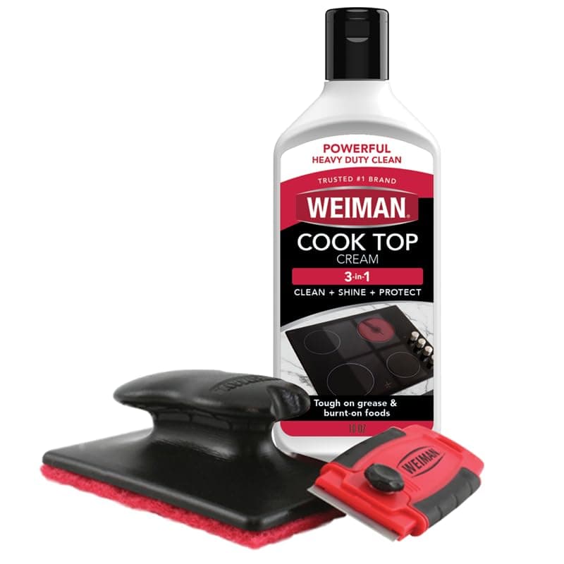 Weiman Cooktop Cleaner Kit - Cook Top Cleaner and Polish 10 oz. Scrubbing Pad, Cleaning Tool, Cooktop Razor Scraper