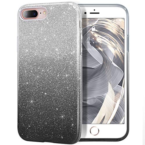 MILPROXGlitter Case Compatible for iPhone 8 Plus/7 Plus, Shiny Sparkle Bling, 3 Layer Hybrid Protective Soft Phone Case, Wireless Charging & Car Mount Compatible, Black Gradient Glitter