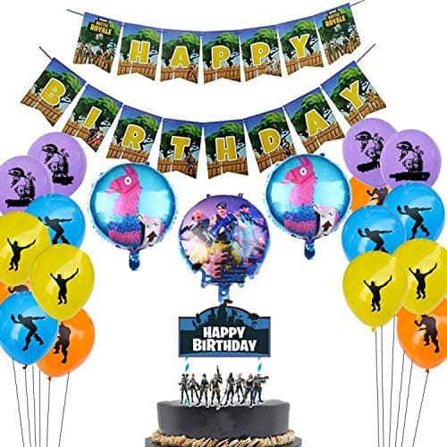 Gaming Party Supplies Set,16 Latex Party Balloons /3 Foil Balloons/1 birthday cake flag/2 banners pull flag,Video Game Cake Topper for Gaming Birthday Party Decorations