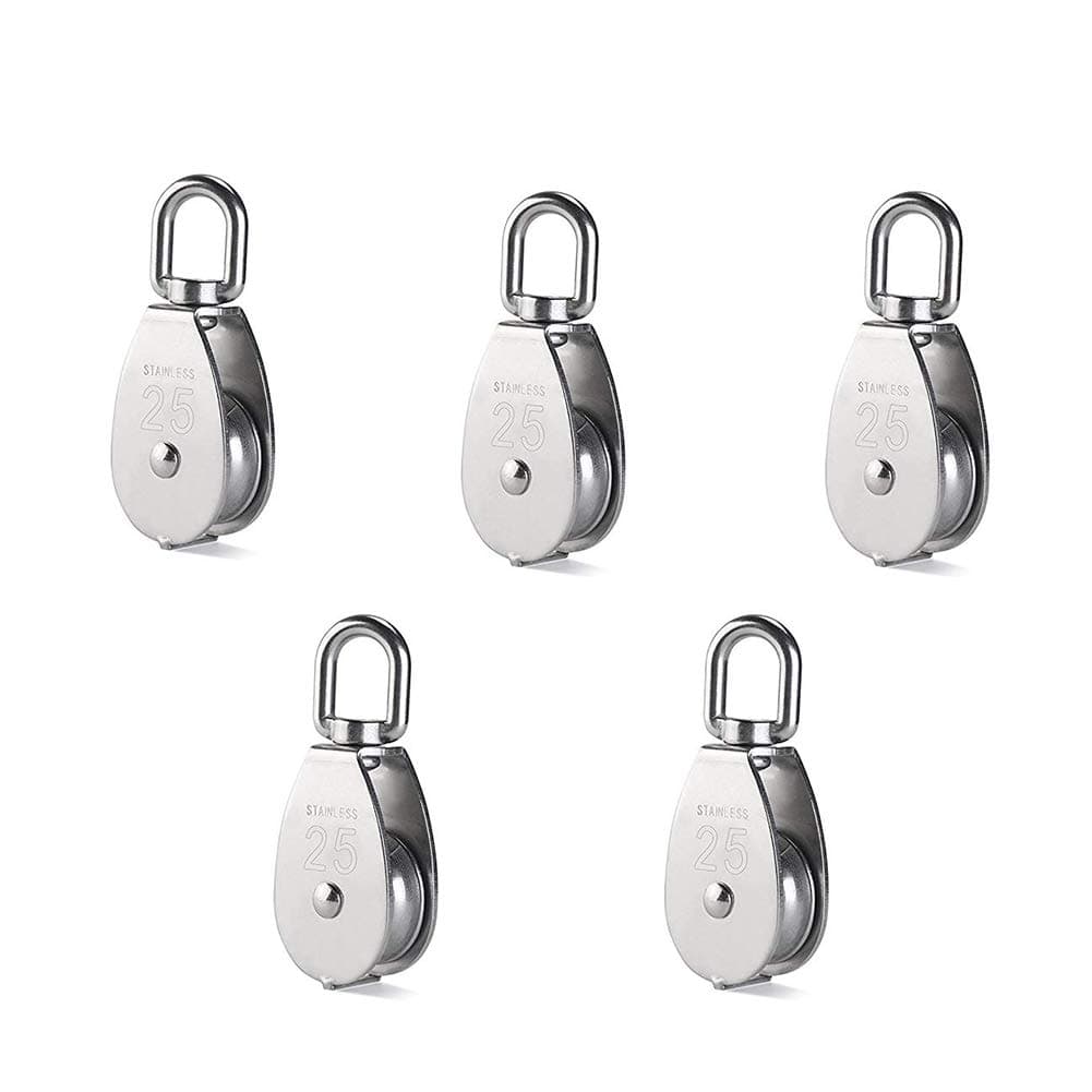 BTMB Single Pulley Block Stainless Steel Lifting Crane Swivel Hook Pulley Roller,Pack of 5 (M25)
