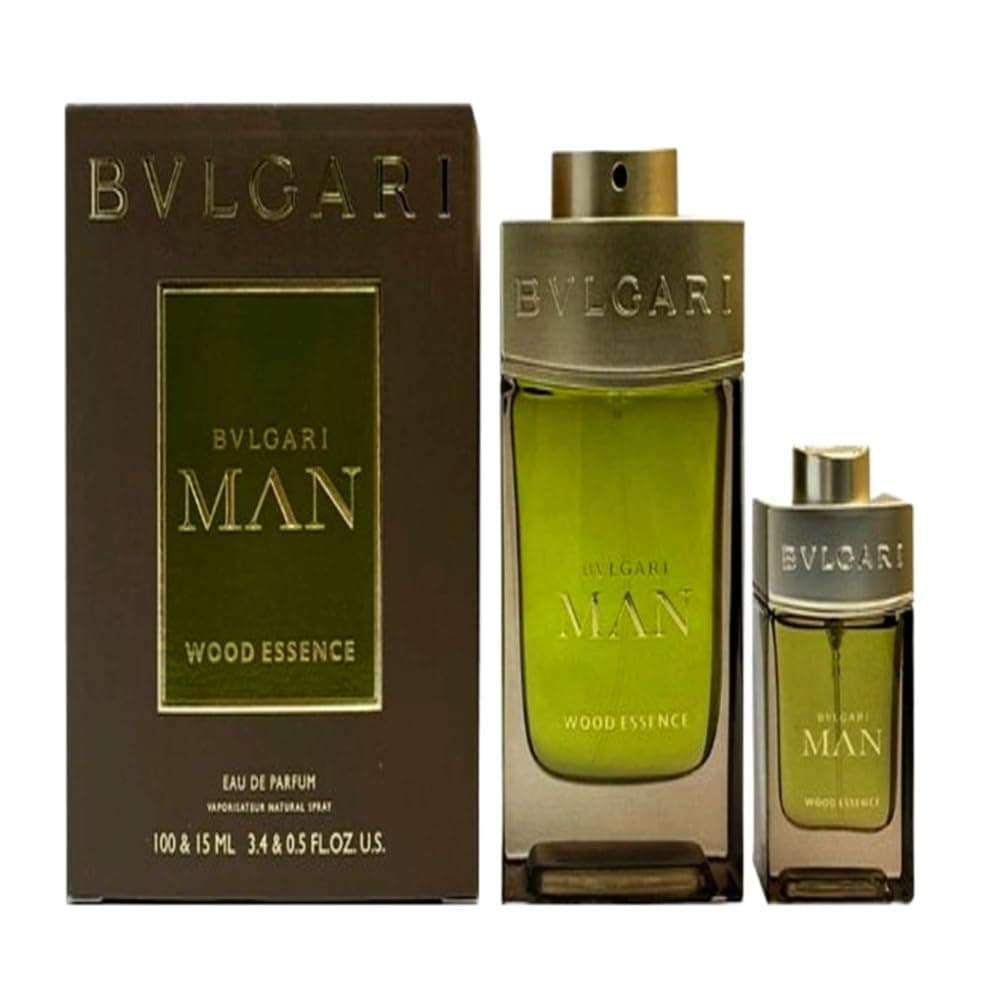 Man Wood Essence by Bvlgari for Men - 2 Pc Gift Set 3.4oz EDP Spray, 0.5oz EDP Spray