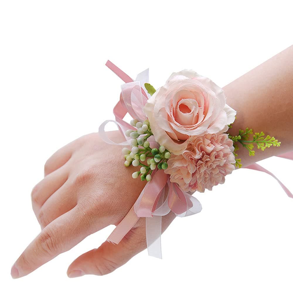 2 Pack Rose Wrist Corsages Wristband Hand Flowers for Wedding Bridesmaid Bridal Shower Prom Party (2 Wrist Corsages Pink)